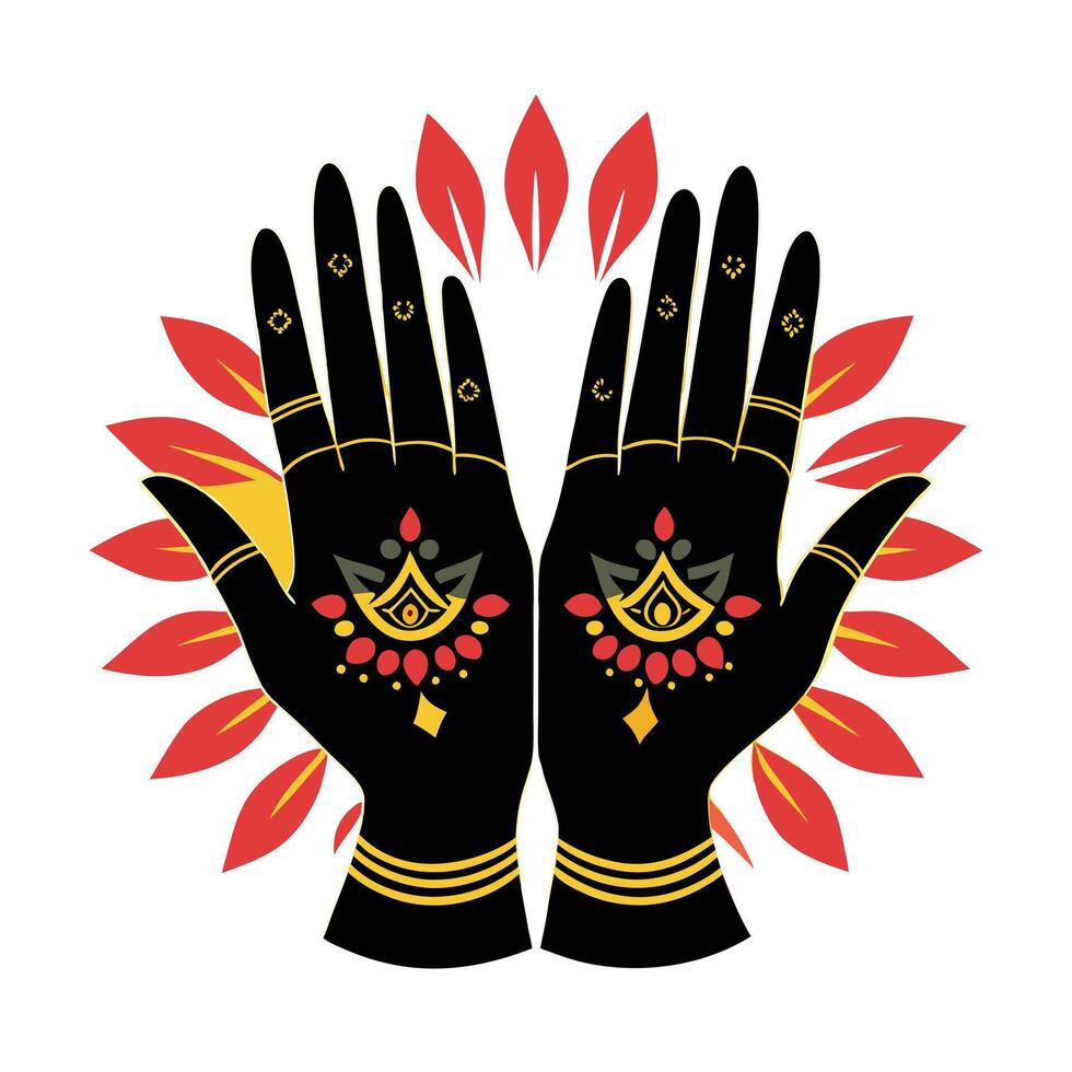 Elegant Indian-Inspired Hands with Henna Design vector