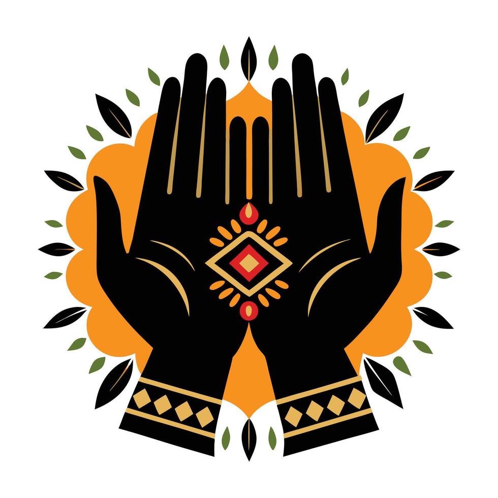 Spiritual hands of blessing in a decorative circular design. vector