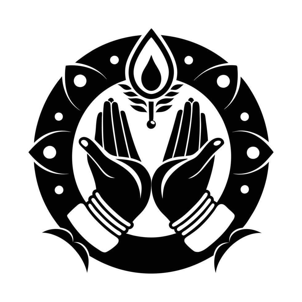 Hands Within a Floral Circle, a Symbol of Respect and Gratitude vector