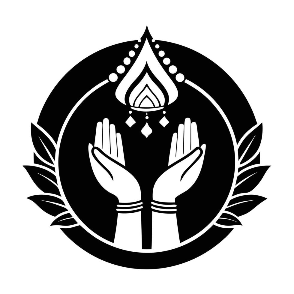 Prayerful Hands in Floral Wreath, a Symbol of Faith vector