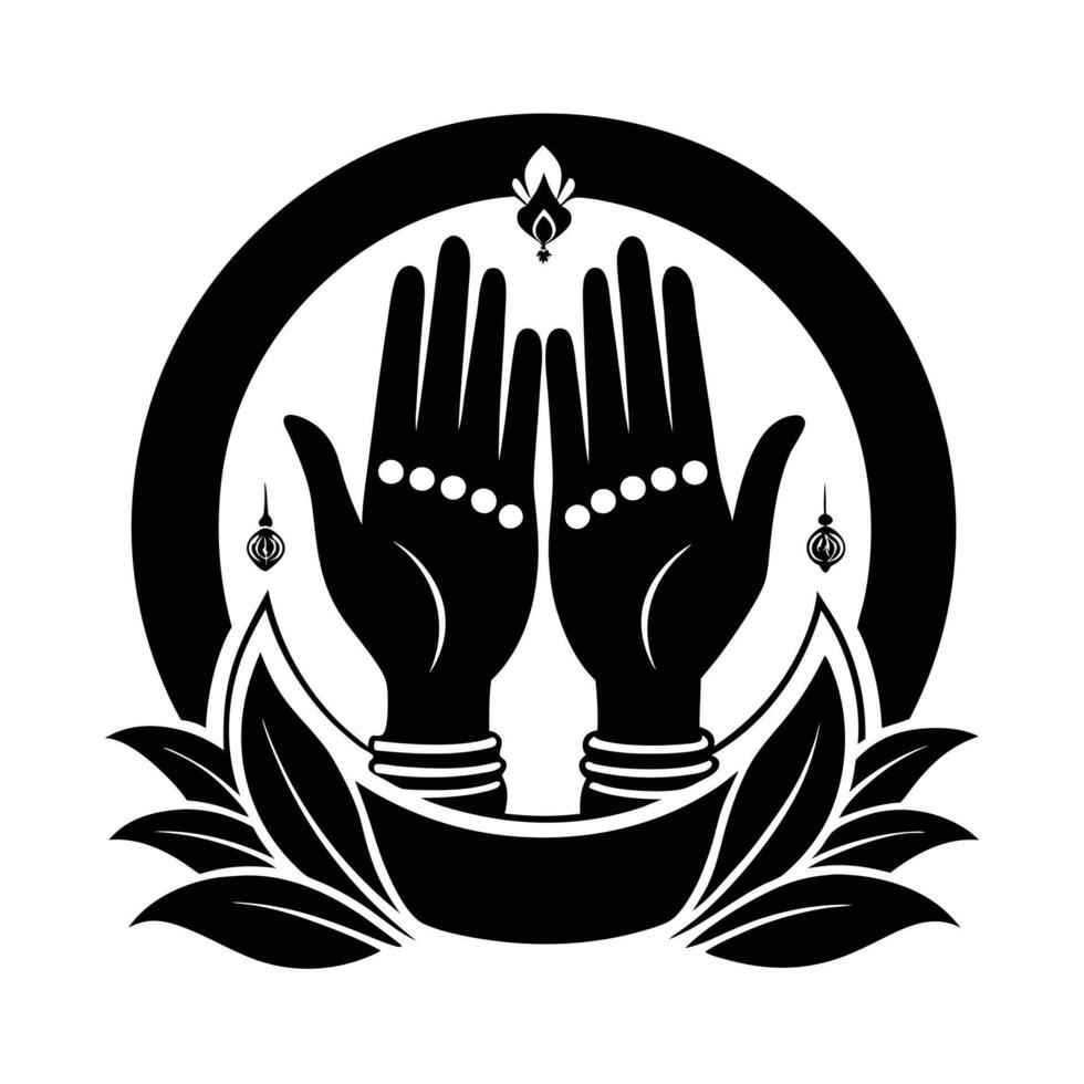 Elegant Black and White Prayer Hands Emblem vector