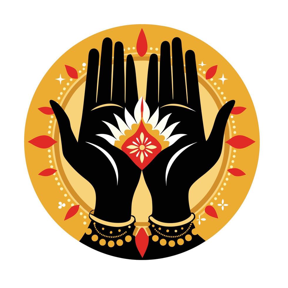 Prayerful Hands in Ornate Floral Design vector