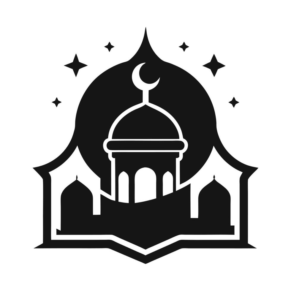 black and white silhouette of a mosque evokes a peaceful and spiritual atmosphere. vector