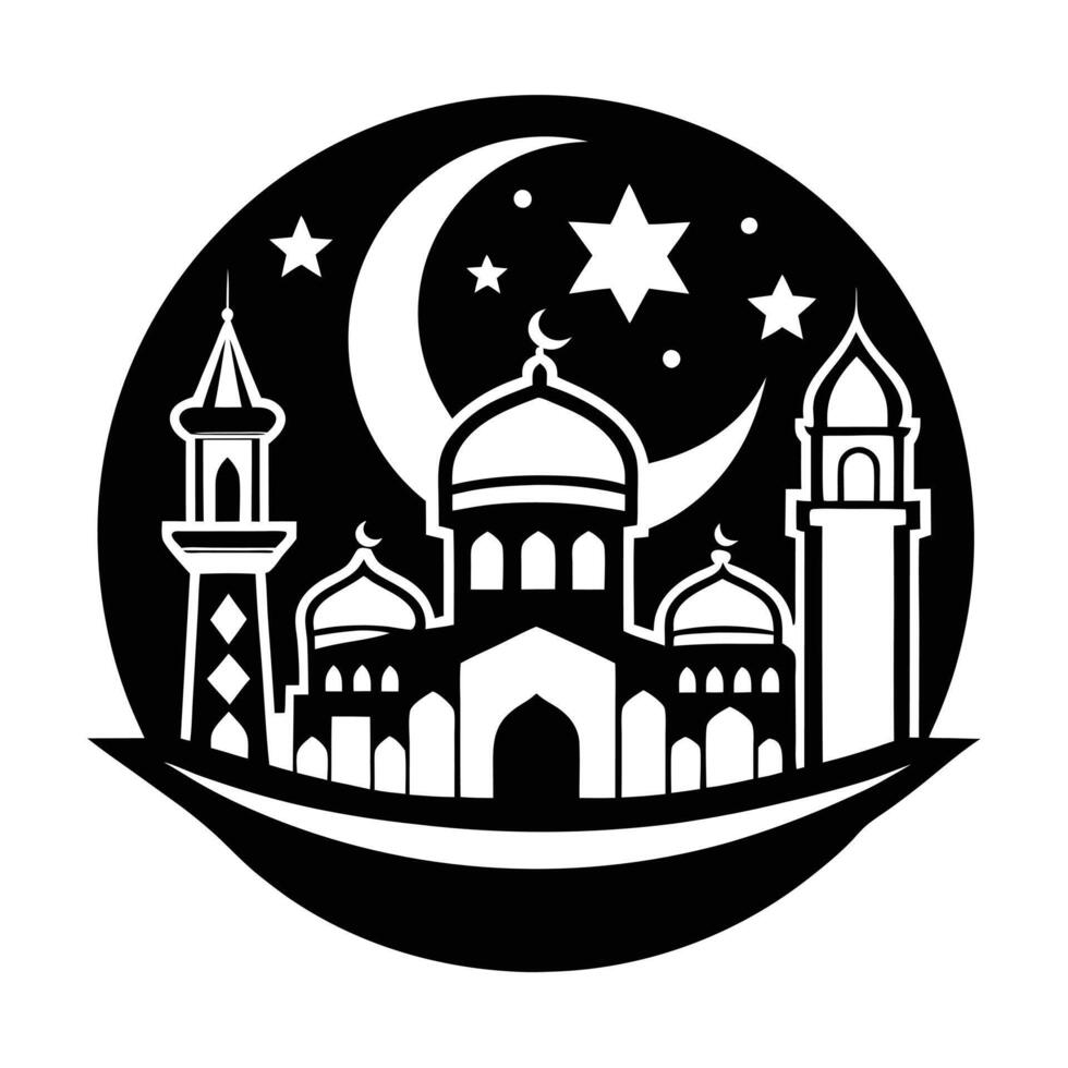 black silhouette of a mosque is perfect for representing Islam, Islamic holidays, or religious events. vector