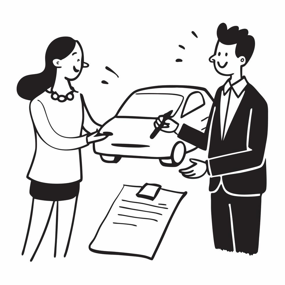 Young woman signing car purchase documents concept as High resolution image of a young woman signing documents for her first car purchase with a glossy backdrop emphasizing the com Dynamic Set 2 vector