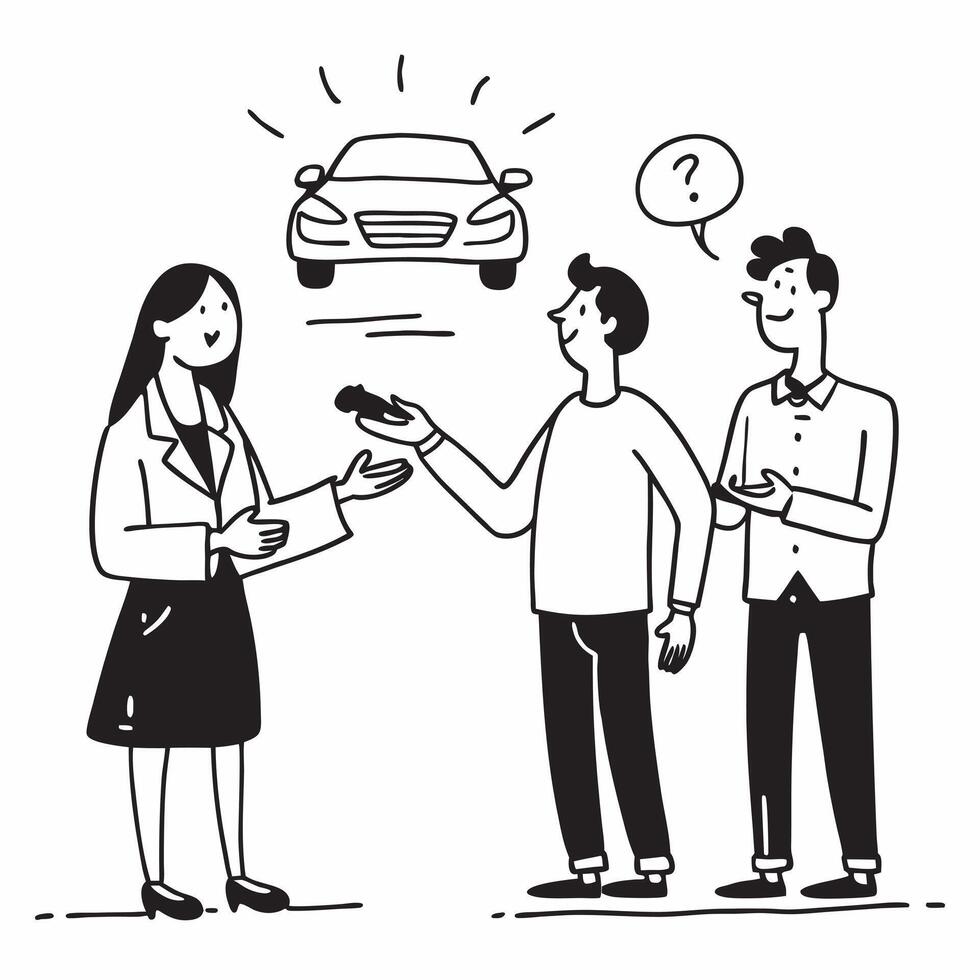 Young woman receiving car keys from dealer concept as High resolution image of a young woman receiving the keys to her first car from a dealer with a glossy backdrop capturing the Dynamic Set 2 vector