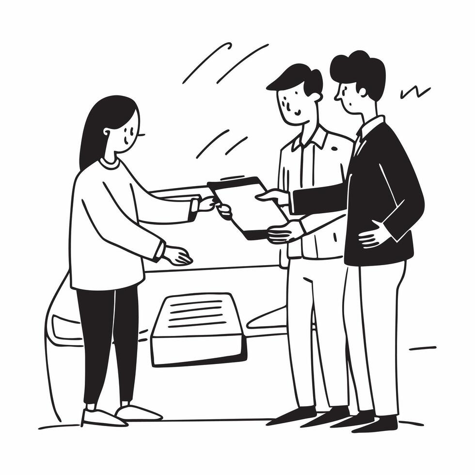 Young couple at car dealership signing documents concept as High resolution image of a young couple at a car dealership signing documents for their first car purchase with a glossy Dynamic vector