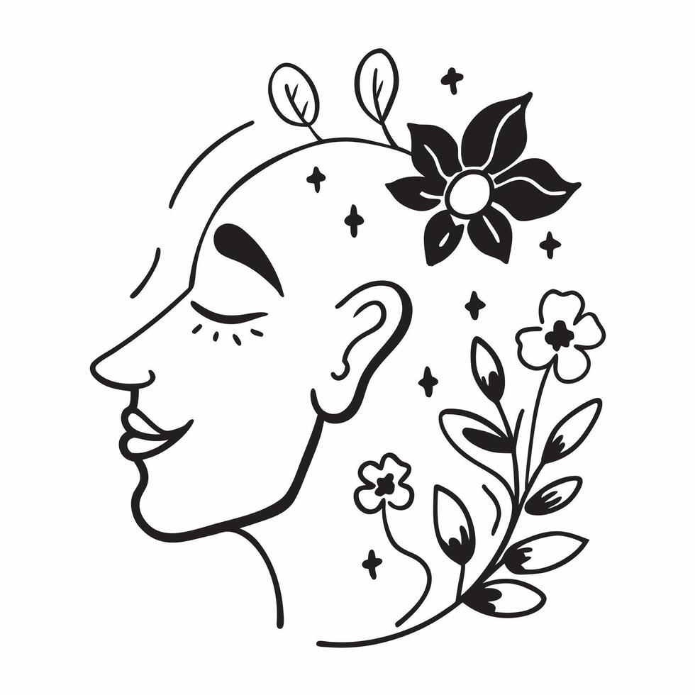 Womans profile with blooming flowers concept as A womans profile blended with blooming flowers symbolizing growth and hope Ideal for beauty and lifestyle ads in Photo Stock Conce Dynamic vector