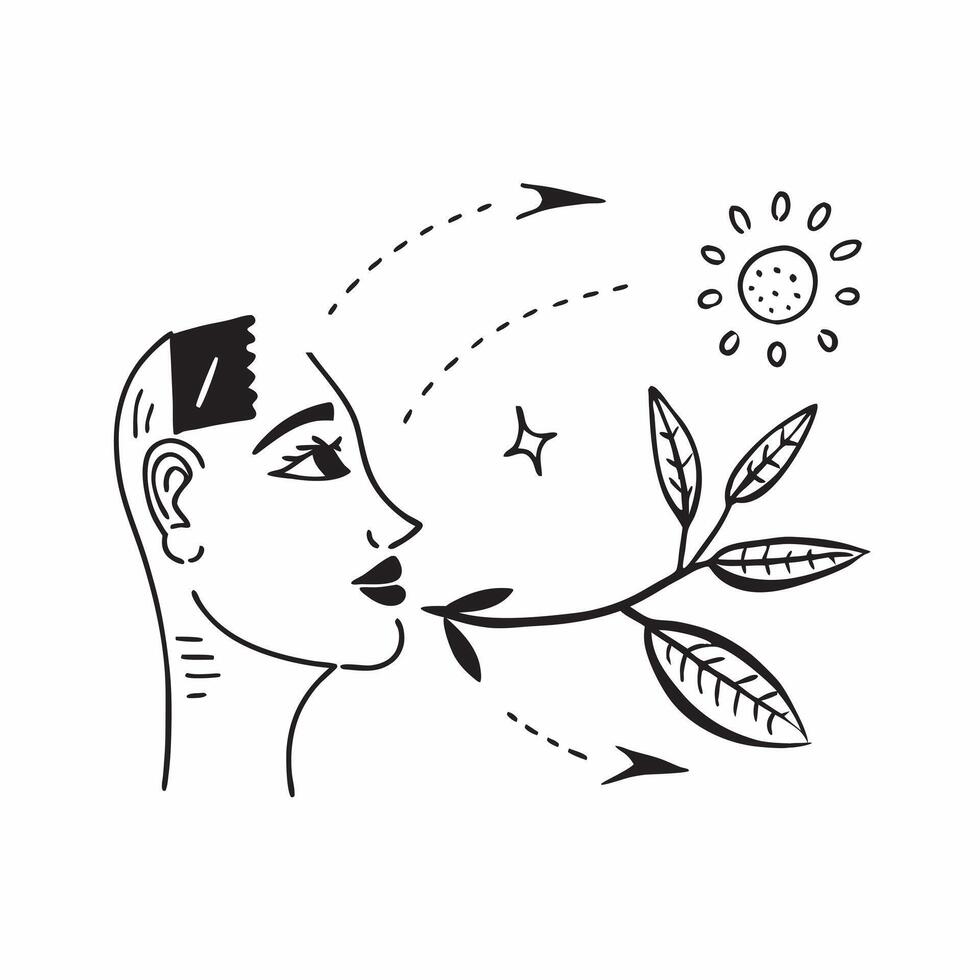 Womans profile with a fading flower concept as A womans profile combined with a fading flower representing the delicate nature of farewells and the passage of time Ideal for emoti Dynamic vector