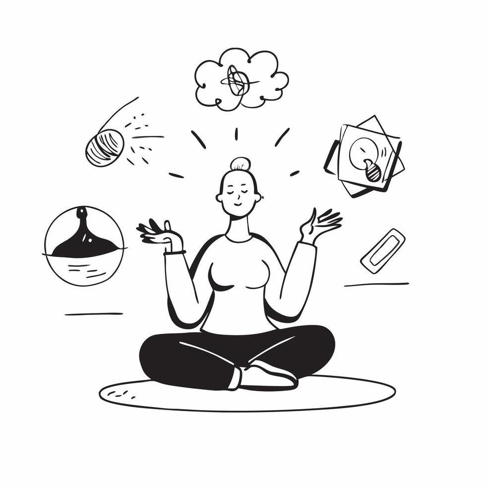 Woman practicing mindfulness meditation concept as High resolution image of a woman practicing mindfulness meditation with a glossy backdrop highlighting inner peace and growth min Dynamic Set 2 vector