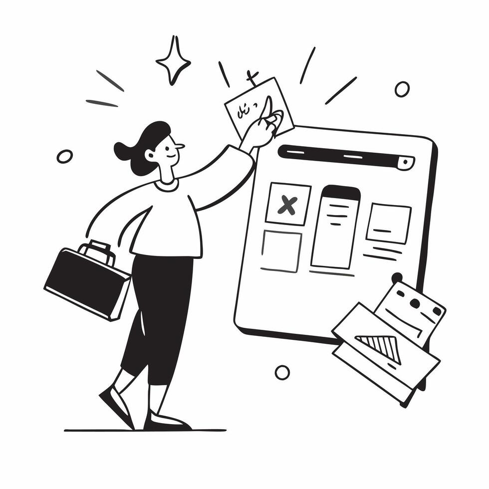 Woman browsing summer sale items online concept as High resolution image of a woman browsing summer sale items online with a glossy backdrop highlighting the convenience and variet Dynamic Set 2 vector