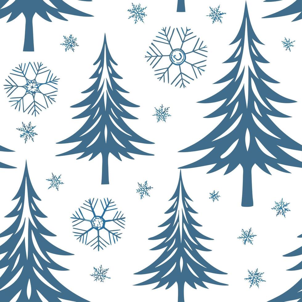 Winter wonderland seamless tile pattern with snow covered trees icicles and frosty seasonal beauty concept as Snowflakes frosted pine trees and shimmering icicles form a seamless w Dynamic vector