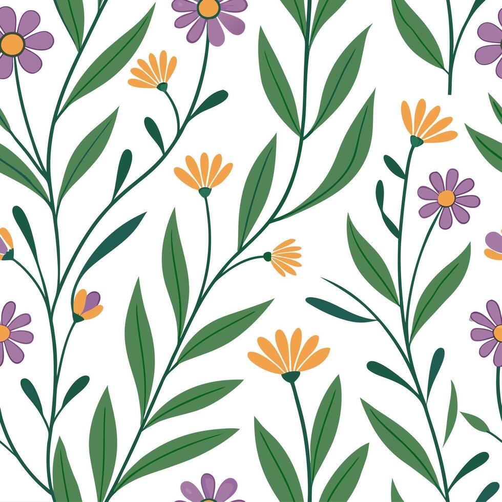 Wildflower inspired seamless tile pattern with a mix of colorful blooms and vibrant green accents concept as A mix of wildflowers and vibrant green accents creates a seamless sprin Dynamic vector