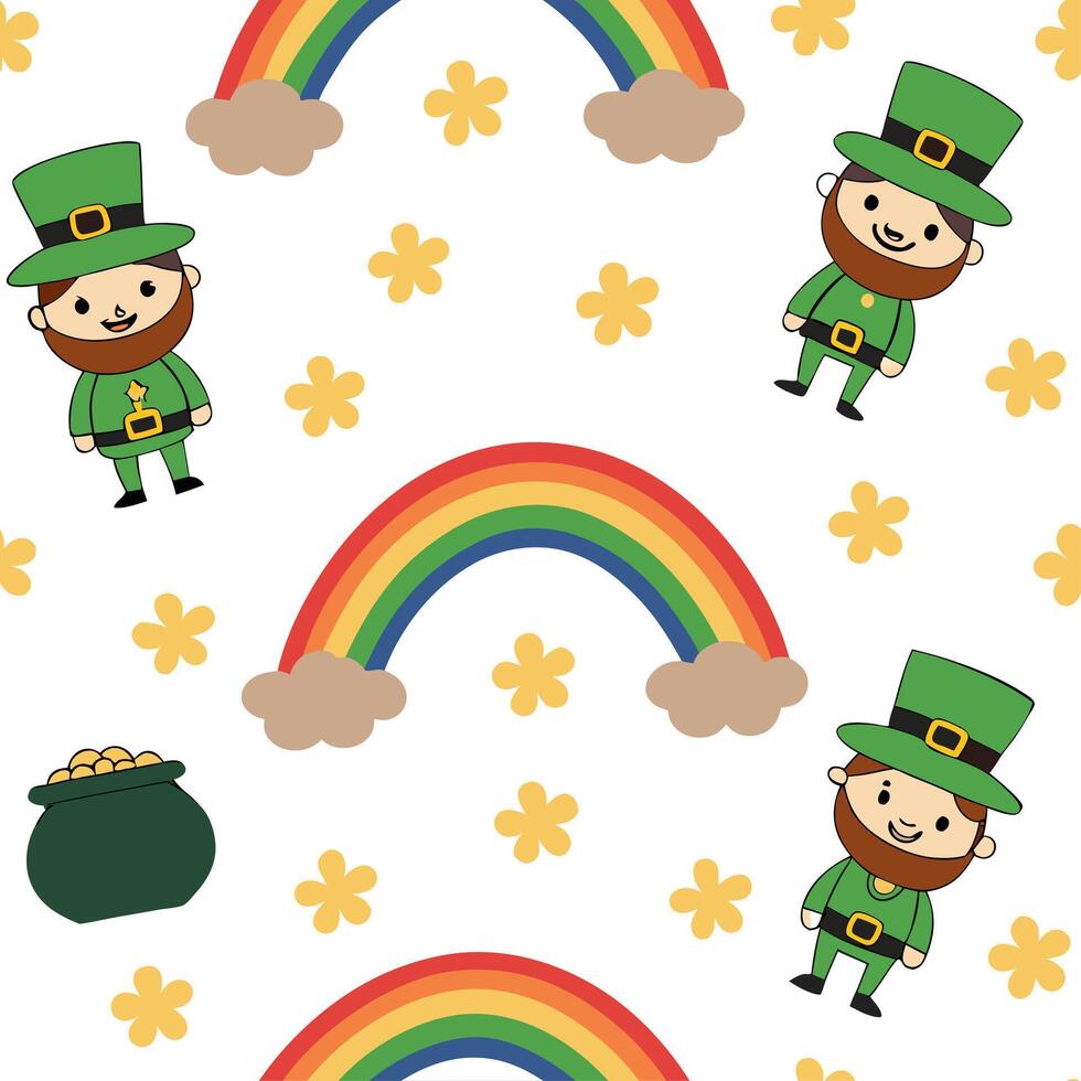 Whimsical leprechauns and rainbow pots of gold seamless tile pattern with playful colors concept as Playful colors highlight whimsical leprechauns amidst rainbow pots of gold in se Dynamic vector