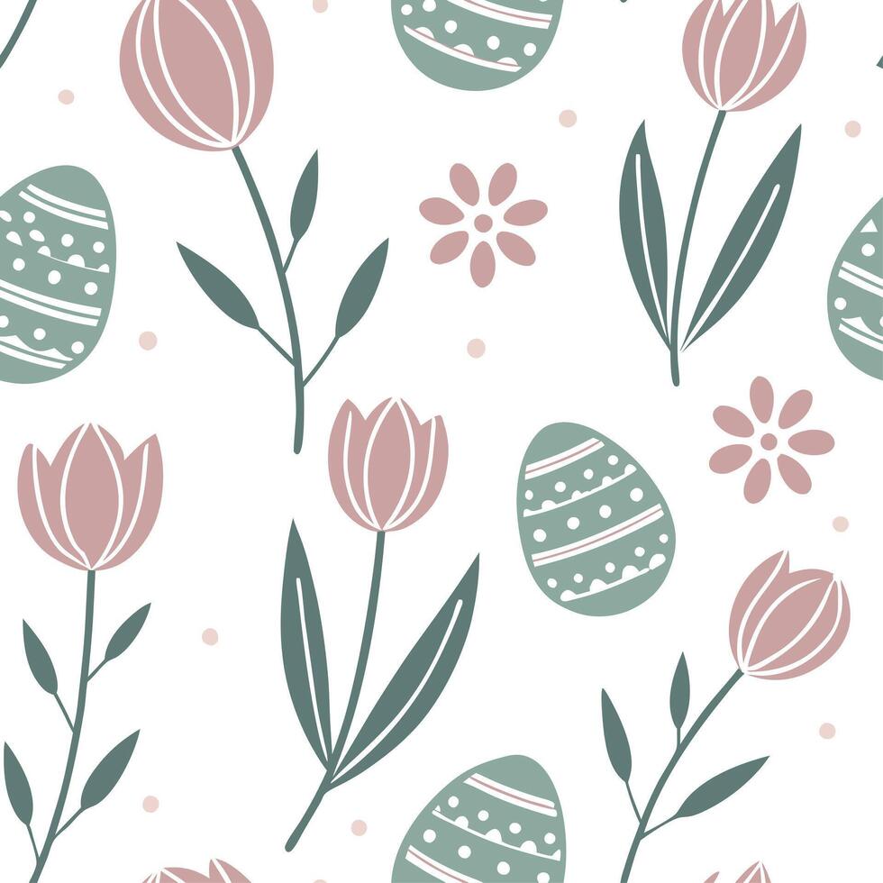 Whimsical Easter eggs and tulips seamless tile pattern with playful pastel colors concept as Playful pastel colors highlight whimsical Easter eggs and tulips in seamless tile patte Dynamic Set 3 vector