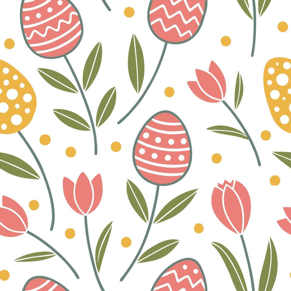 Whimsical Easter eggs and tulips seamless tile pattern with playful pastel colors concept as Playful pastel colors highlight whimsical Easter eggs and tulips in seamless tile patte Dynamic Set 2 vector