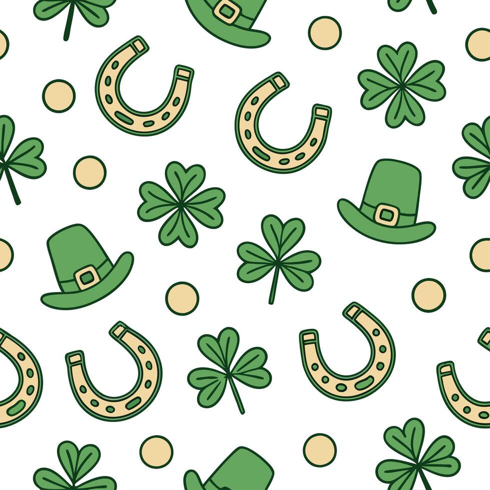 Whimsical leprechauns and lucky charms seamless tile pattern with playful green tones concept as Playful green tones highlight whimsical leprechauns amidst lucky charms in seamless Dynamic vector