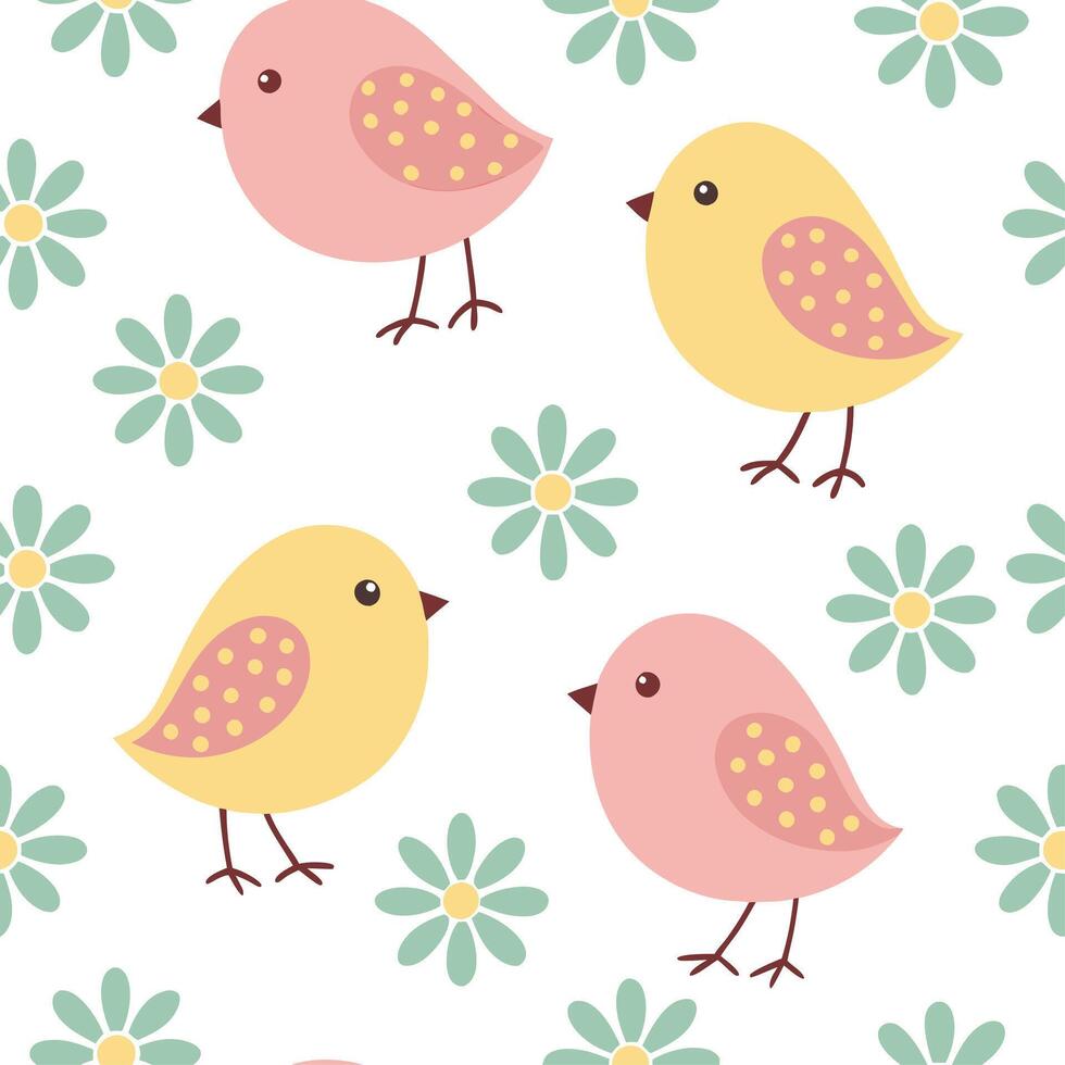 Whimsical Easter chicks and daisies seamless tile pattern with pastel spring colors concept as Pastel spring colors highlight whimsical Easter chicks and daisies in seamless tile p Dynamic vector
