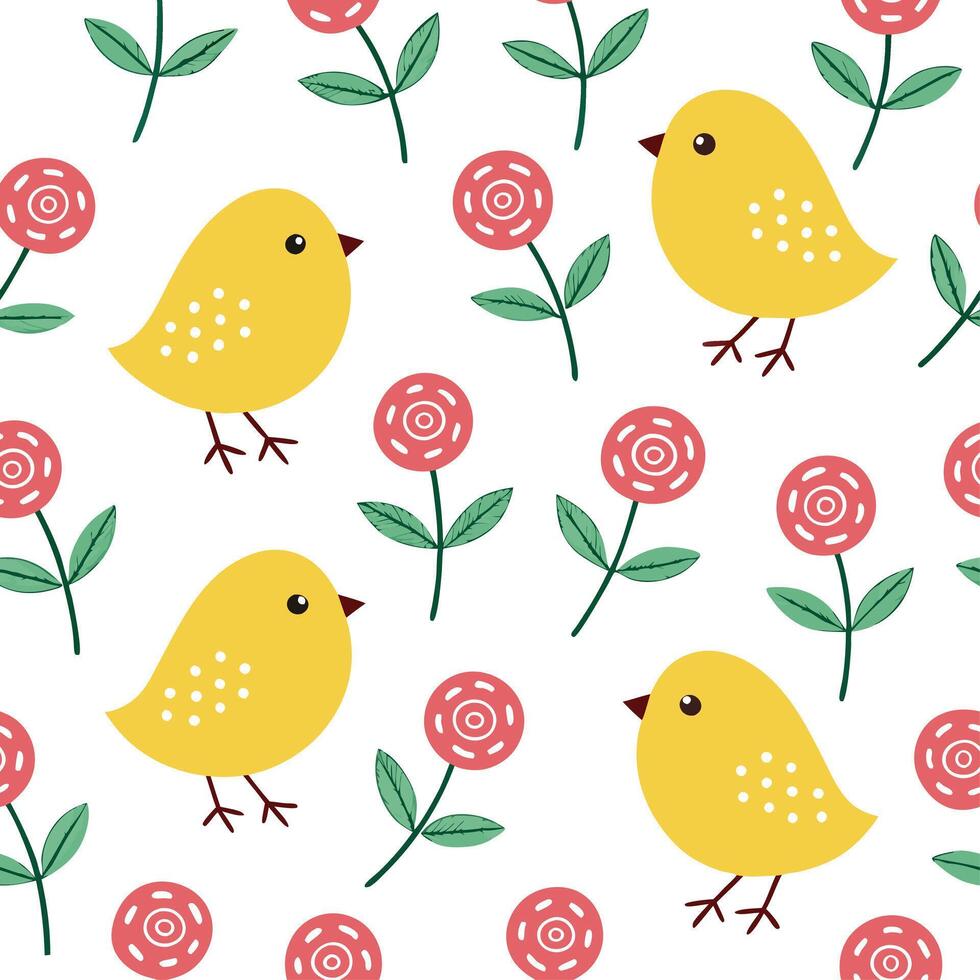 Whimsical Easter chicks and roses seamless tile pattern with playful spring colors concept as Playful spring colors highlight whimsical Easter chicks and roses in seamless tile pat Dynamic vector