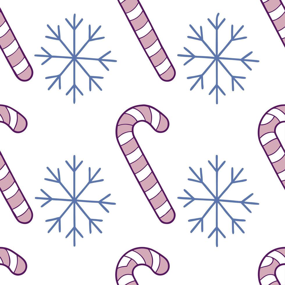 Whimsical Christmas candy canes and snowflakes seamless tile pattern with playful colors concept as Playful colors on whimsical candy canes and snowflakes create seamless tile patt Dynamic vector