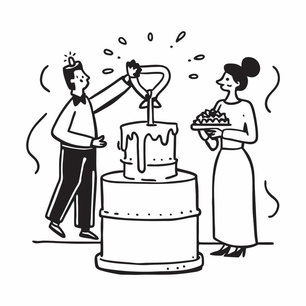 Wedding cake cutting concept as High resolution image of a bride and groom cutting their wedding cake with a glossy backdrop symbolizing their union and celebration in Photo Stock Dynamic vector