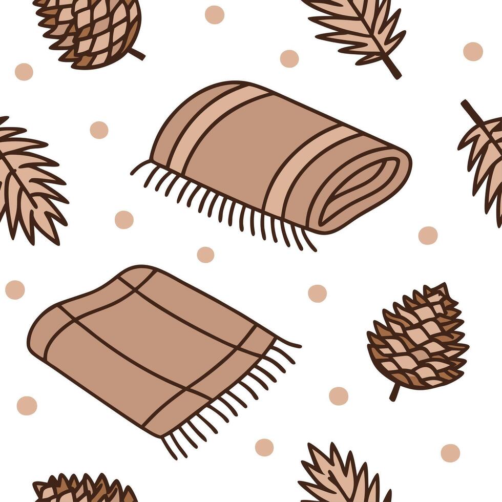 Warm blankets and pinecones seamless tile pattern with autumn textures and earthy tones concept as Warm blankets paired with pinecones create a seamless tile pattern with autumn te Dynamic vector