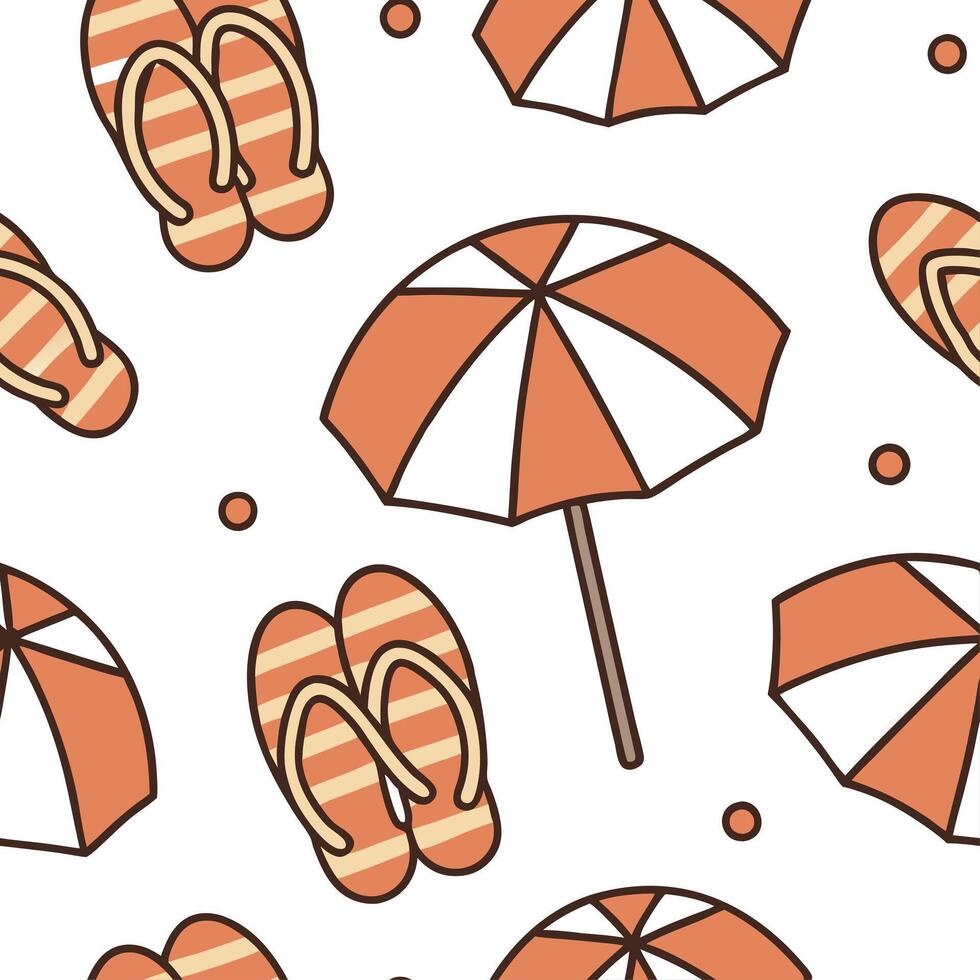 Warm summer seamless tile pattern with beach umbrellas and sandals for sunny vacation spots concept as Beach umbrellas and sandals in a seamless tile pattern designed for sunny vac Dynamic vector