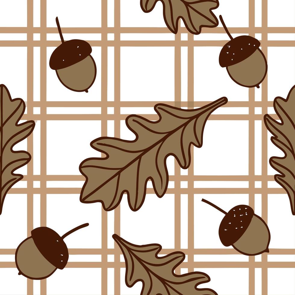 Warm autumn plaid and acorns seamless tile pattern with rustic textures concept as Autumn plaid combined with warm acorns create a rustic seamless tile pattern with cozy textures f Dynamic vector