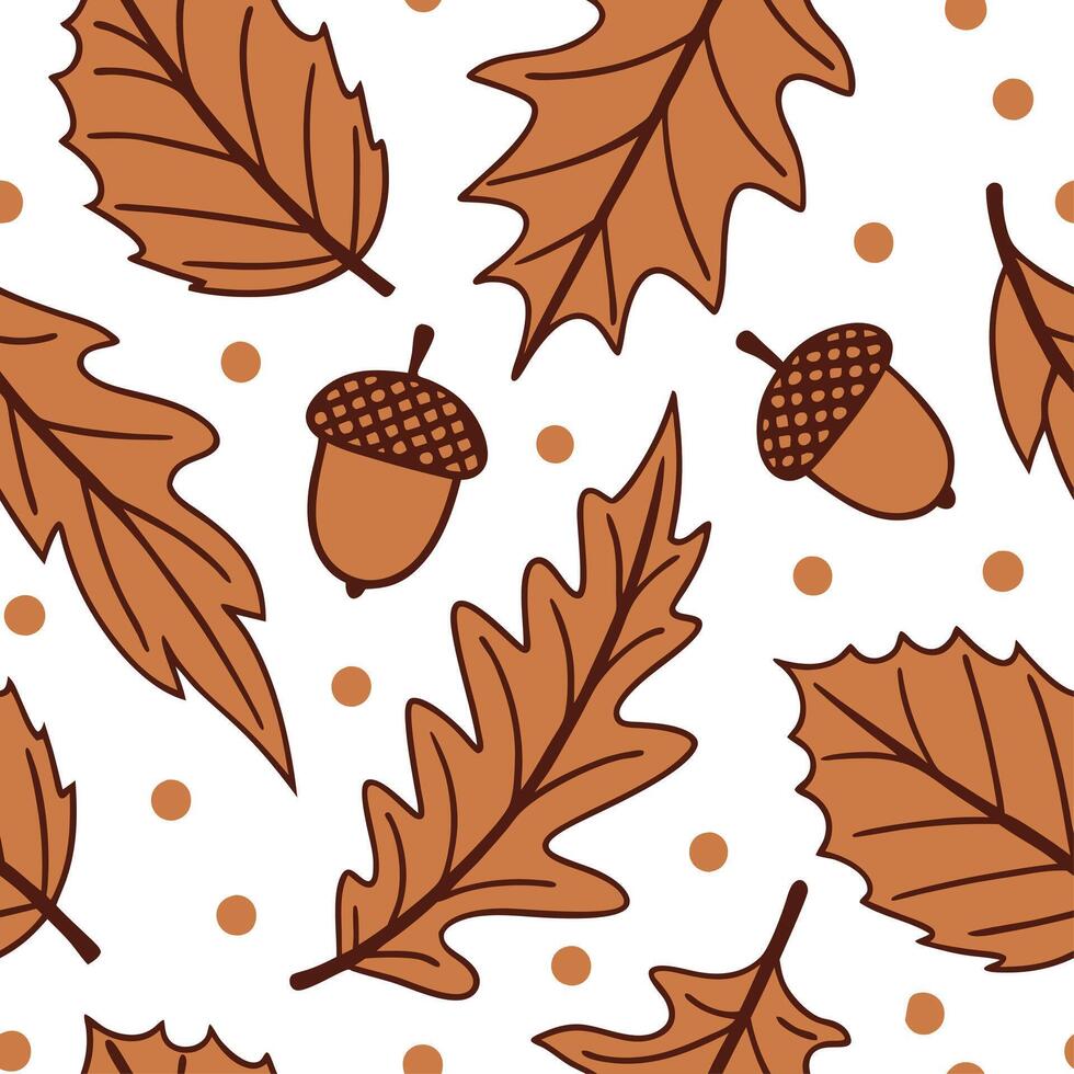 Warm autumn leaf and acorn seamless tile pattern with rich colors and cozy textures concept as Rich colored autumn leaves and acorns create a warm leaf and acorn seamless tile patt Dynamic vector