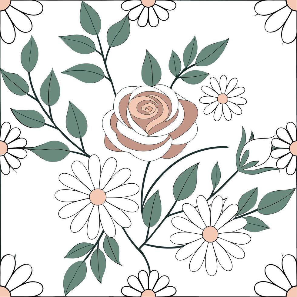 Vintage spring pastel seamless tile pattern with soft roses and daisies for charming floral decor concept as Vintage inspired soft roses and daisies in pastel tones arranged seamle Dynamic Set 2 vector