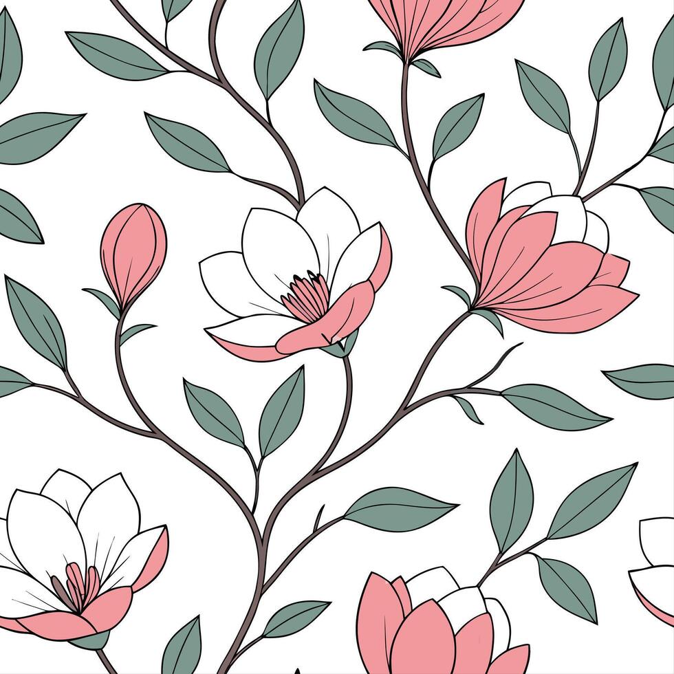 Vintage spring flower seamless pattern with peonies and magnolias for sophisticated interiors concept as Elegant peonies and magnolias seamlessly patterned for a vintage inspired s Dynamic vector