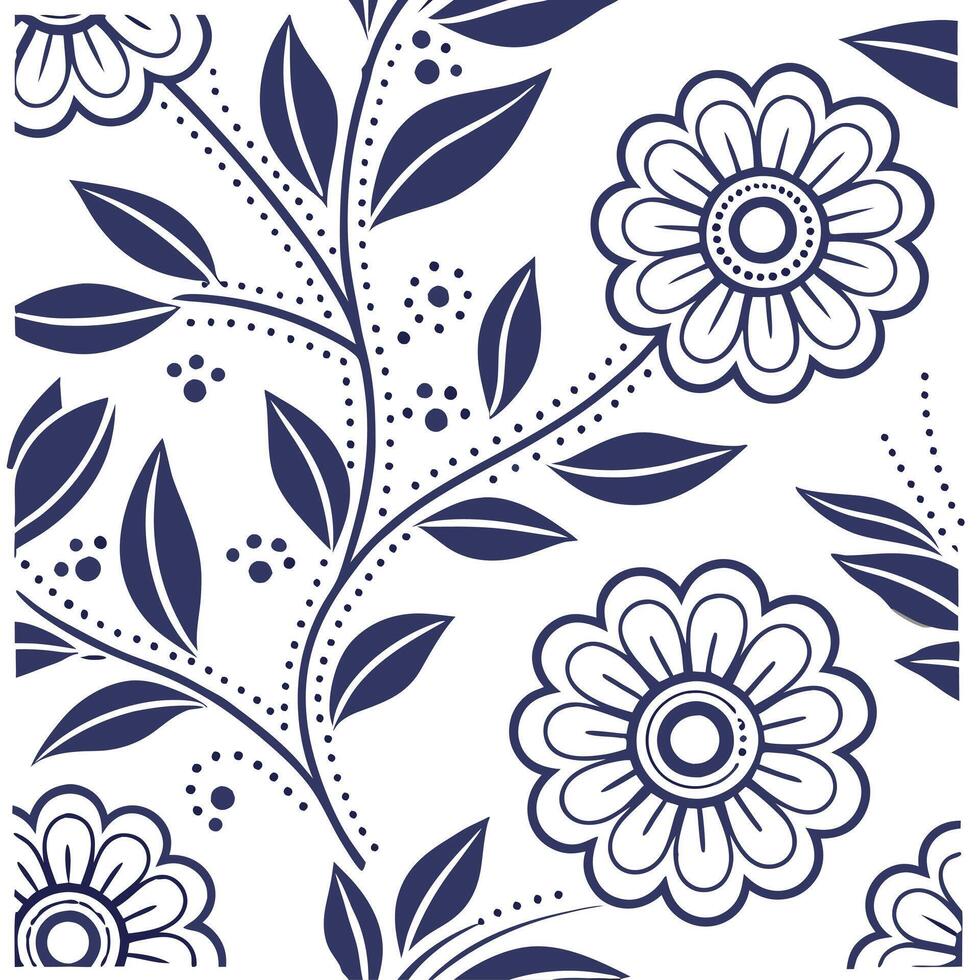 Vintage embroidery seamless tile pattern intricate stitches floral motifs isolated white background perfect for home textiles concept as Creating seamless tile pattern featuring vi Dynamic vector