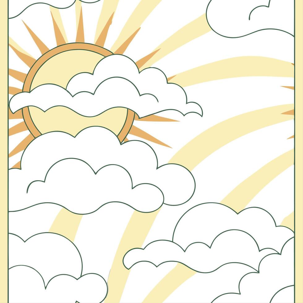 Vibrant spring sky seamless tile pattern with bright sun and light clouds for a refreshing spring day concept as Bright sun and light clouds form a vibrant spring sky creating a se Dynamic vector