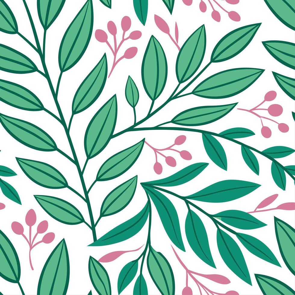 Vibrant spring foliage seamless pattern for nature inspired interiors concept as Lively spring foliage such as leaves and vines in a seamless pattern ideal for nature inspired inte Dynamic vector