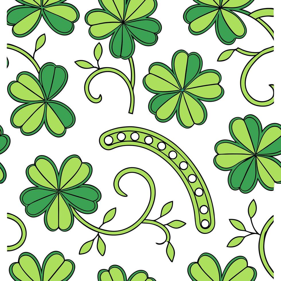Vibrant Irish symbols and shamrocks seamless tile pattern with lively green accents concept as Lively green accents highlight vibrant Irish symbols and shamrocks in seamless tile p Dynamic vector