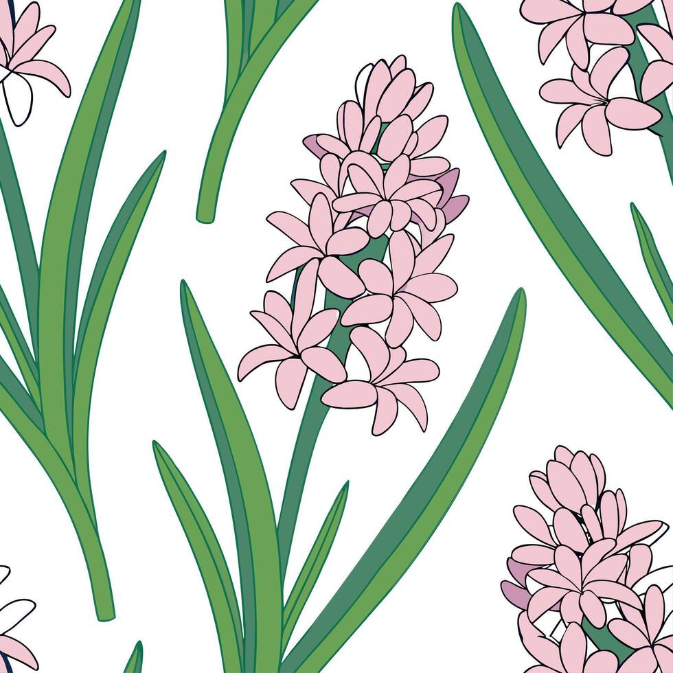 Vibrant hyacinth seamless tile pattern with soft pastel colors and sweet fragrant blooms concept as Soft pastel hyacinths with fragrant blooms form a fresh seamless spring tile pat Dynamic vector
