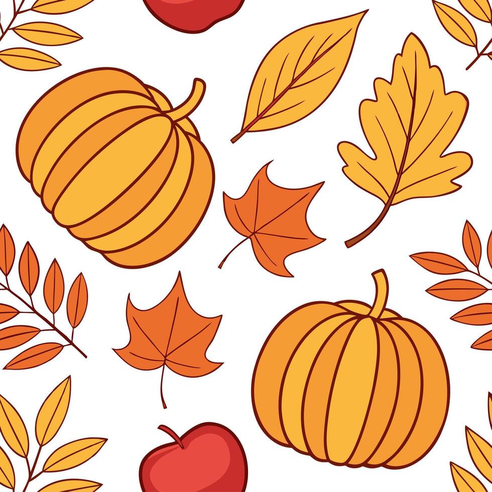 Vibrant autumn harvest seamless tile pattern with pumpkins apples and colorful leaves concept as Pumpkins apples and colorful leaves in vibrant autumn tones create a harvest themed Dynamic vector