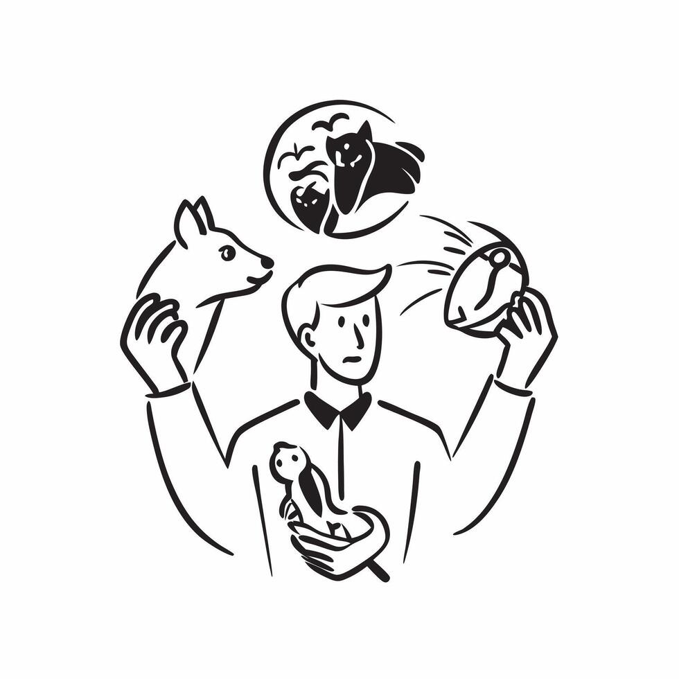Veterinarian double exposure with animals concept as A veterinarians profile combined with animals representing veterinary responsibility and animal care Ideal for veterinary and Dynamic vector