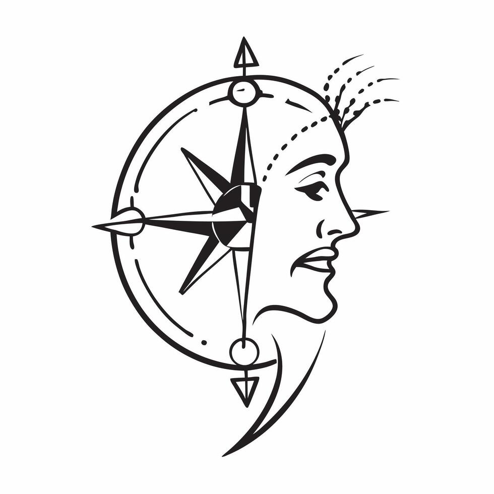 Travelers profile with a compass concept as A travelers profile blended with a compass symbolizing hope and the direction to new adventures Ideal for travel and adventure ads in Dynamic vector