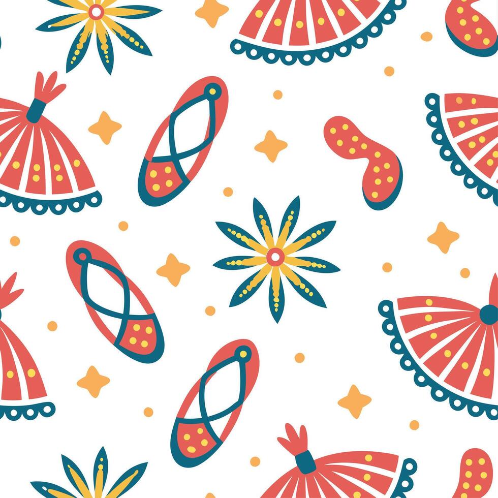 Traditional cultural festivals and dance motifs seamless tile pattern with bright colors concept as Bright colors highlight traditional cultural festivals and dance motifs in seaml Dynamic vector
