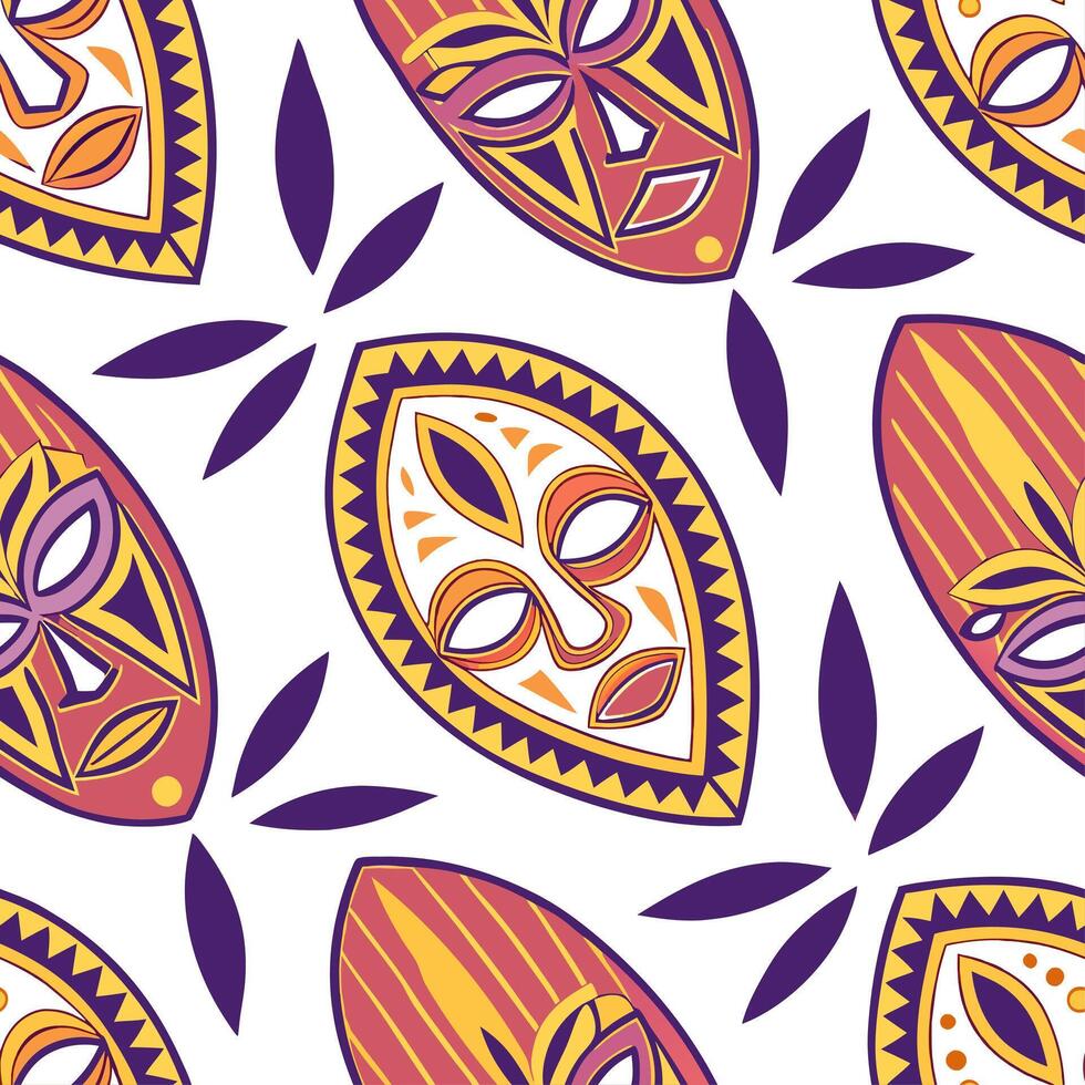 Traditional African tribal masks and symbolic patterns seamless tile pattern with vibrant colors concept as Vibrant colors highlight traditional African tribal masks intertwined wi Dynamic vector