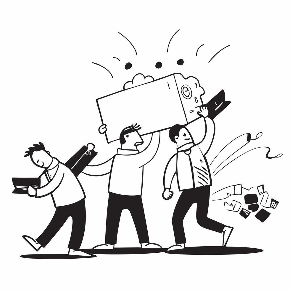 Team handling a PR disaster concept as High resolution image of a team handling a PR disaster with a panicked atmosphere capturing the urgency and stress of managing public relatio Dynamic Set 2 vector