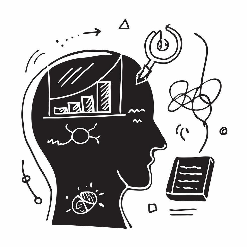 Teacher double exposure with chalkboard concept as A teachers profile merged with a chalkboard full of equations and diagrams representing education and knowledge sharing Perfect Dynamic vector