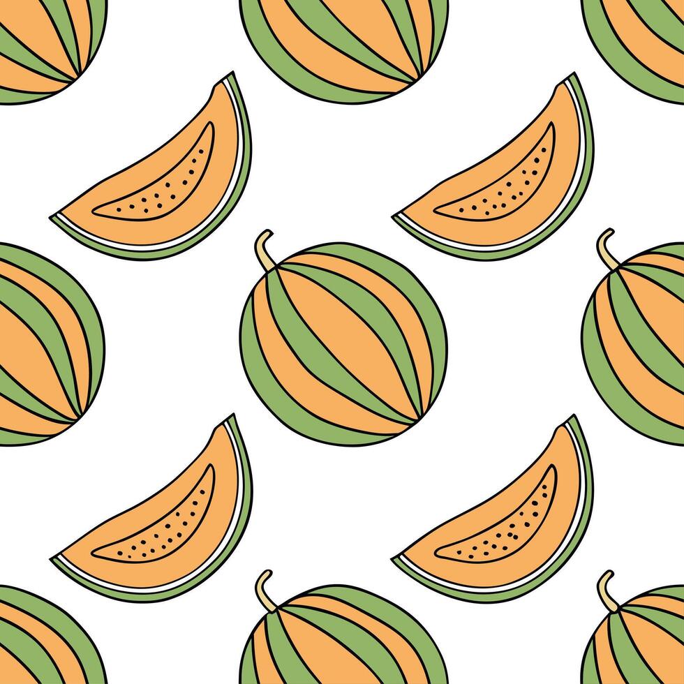Sweet melon seamless tile pattern with vibrant orange and green hues perfect for hot summer days concept as Sweet melon with vibrant orange and green hues creates a refreshing seam Dynamic vector