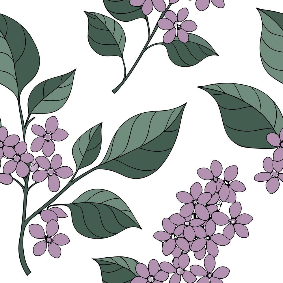Sweet lilac seamless tile pattern with soft purple blooms and rich green leaves ideal for spring settings concept as Soft lilac flowers paired with green leaves form a seamless spr Dynamic vector