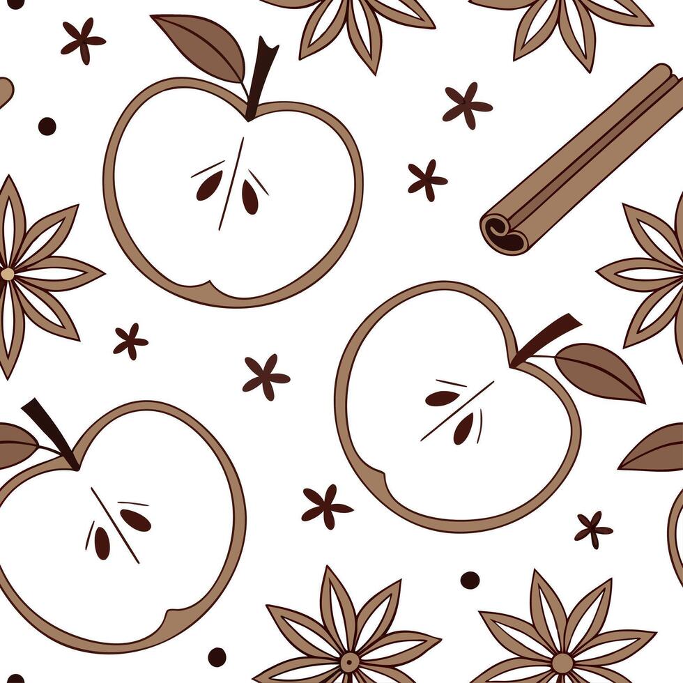 Sweet apple and cinnamon seamless tile pattern with autumn spices and fruits concept as Apples and cinnamon sticks create a sweet apple and cinnamon seamless tile pattern perfect f Dynamic vector