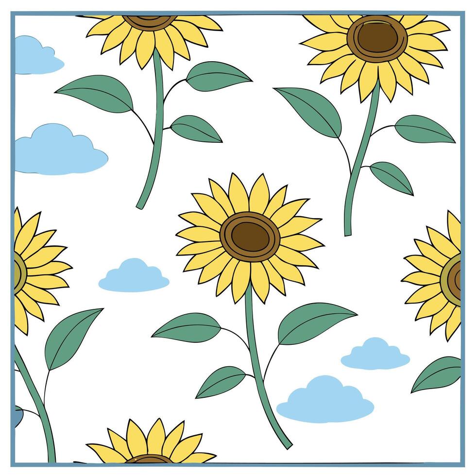 Sunny summer seamless pattern with sunflowers and bright skies for cheerful outdoor spaces concept as Sunflowers and bright skies arranged in a seamless pattern for creating a chee Dynamic vector