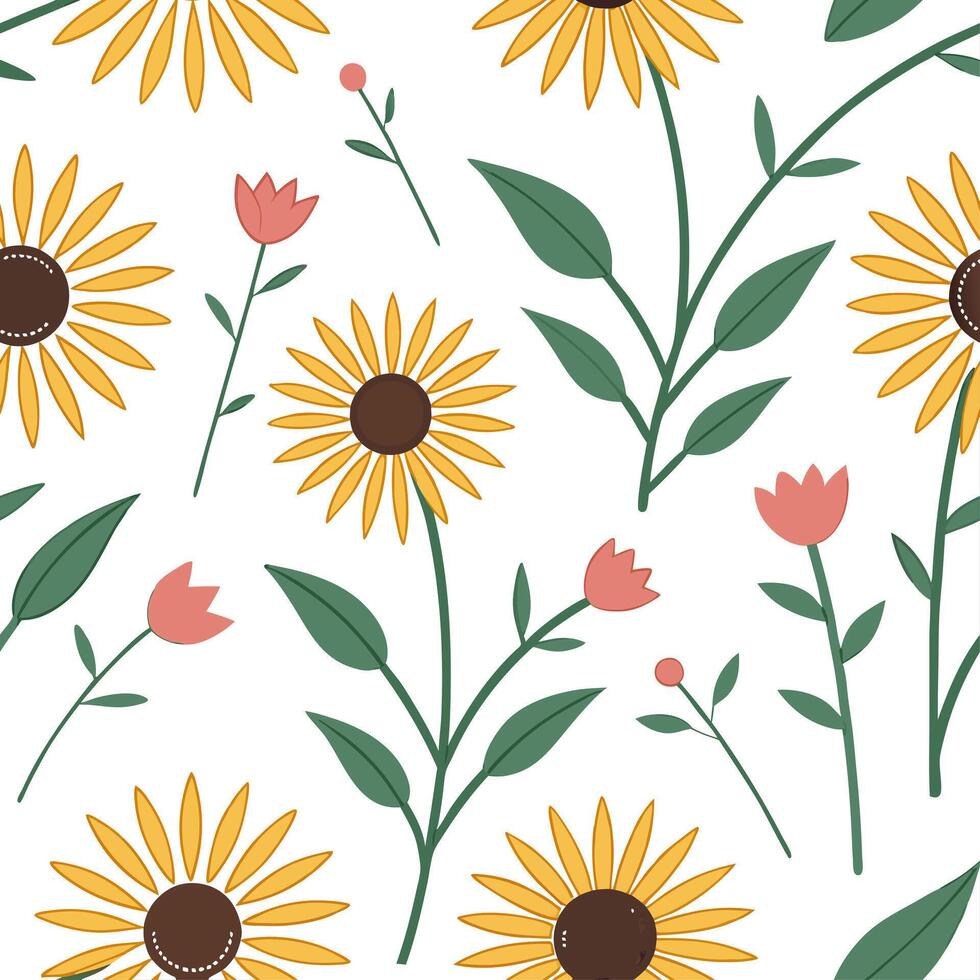 Sun kissed summer seamless pattern with sunflowers and sun rays for vibrant outdoor garden spaces concept as Sunflowers and sun rays in a seamless pattern to bring a sun kissed fee Dynamic vector