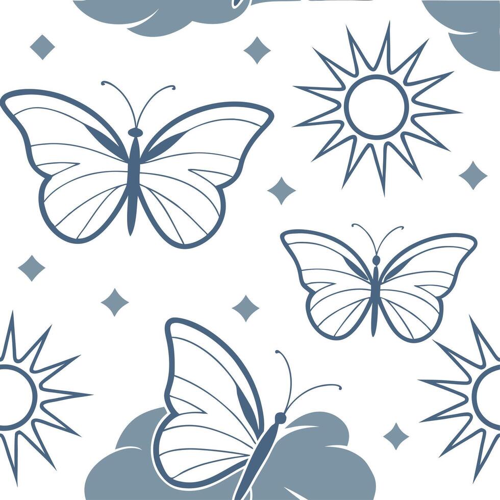 Sunlit summer seamless pattern with sun rays and blue sky accents for an airy open atmosphere concept as Sun rays and blue sky accents arranged seamlessly for creating an airy and Dynamic vector