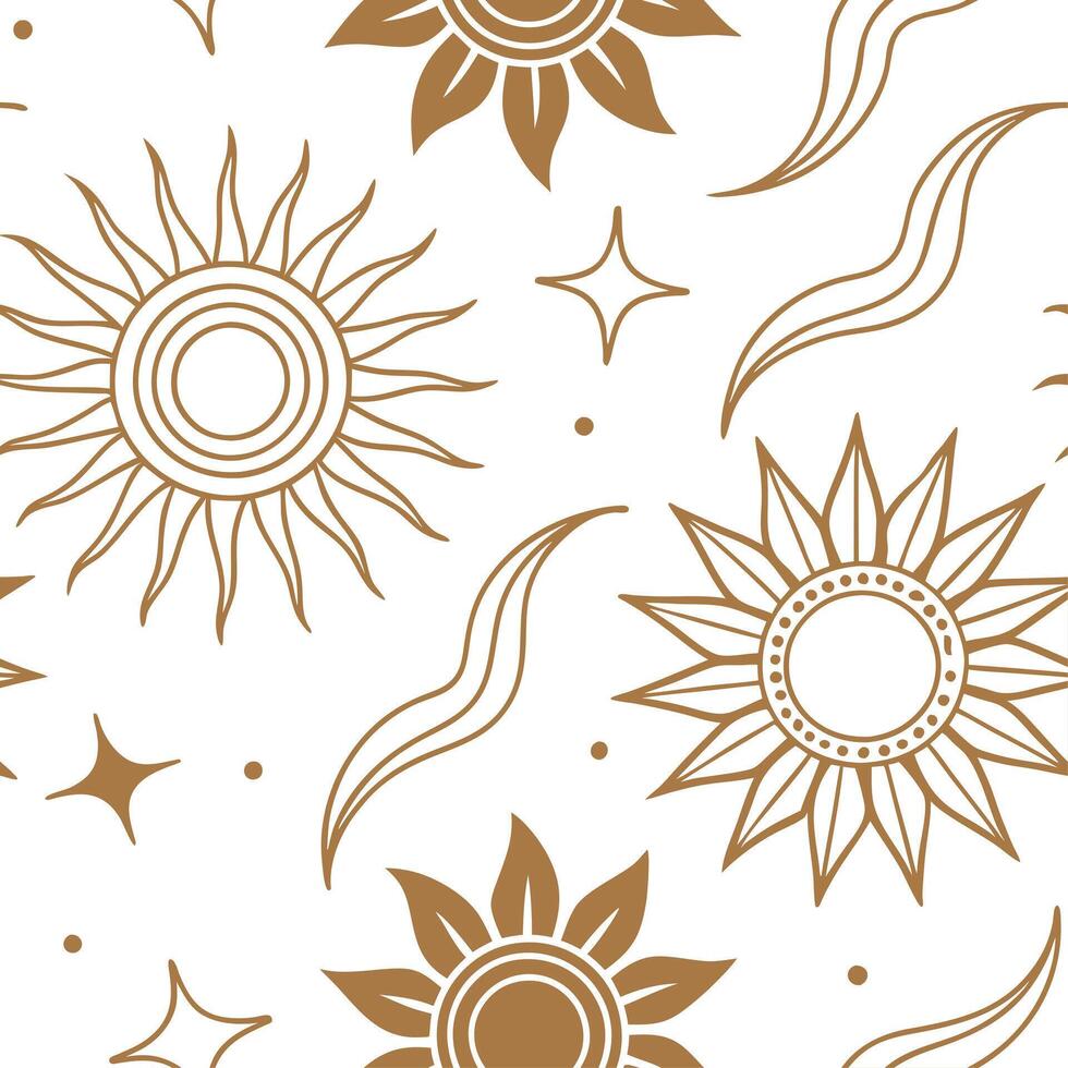 Summer sun seamless tile pattern with warm golden hues and abstract sun designs for modern interiors concept as Abstract sun designs and golden hues arranged seamlessly to add a mo Dynamic vector